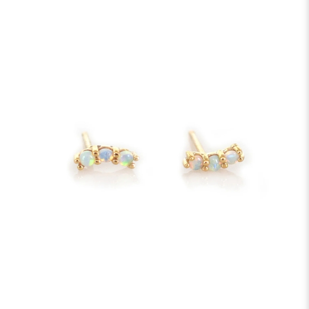 La Kaiser Gold Mini Opal Rainbow Curve Studs